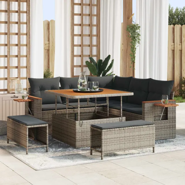 vidaXL Tuinbankenset 8 st Grijs poly rattan