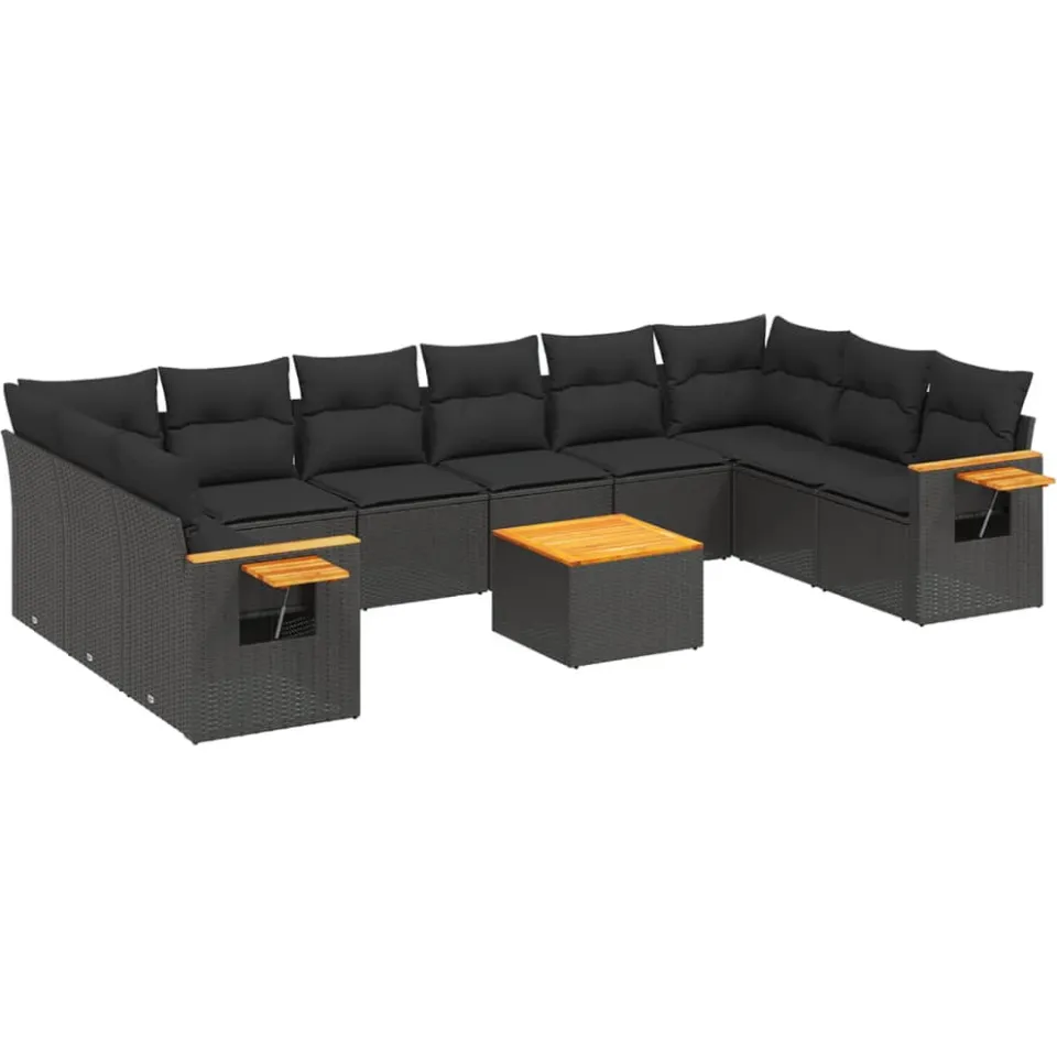 vidaXL 11-delige Loungeset met kussens poly rattan zwart, foto 3