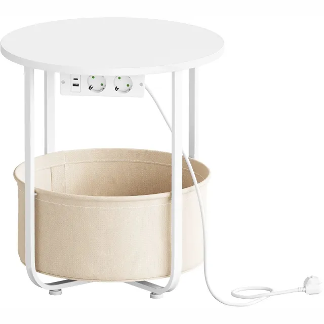 hsd salontafel - Tafel - Met opbergmand - + Stopcontact - Ø 45 cm - Wit
