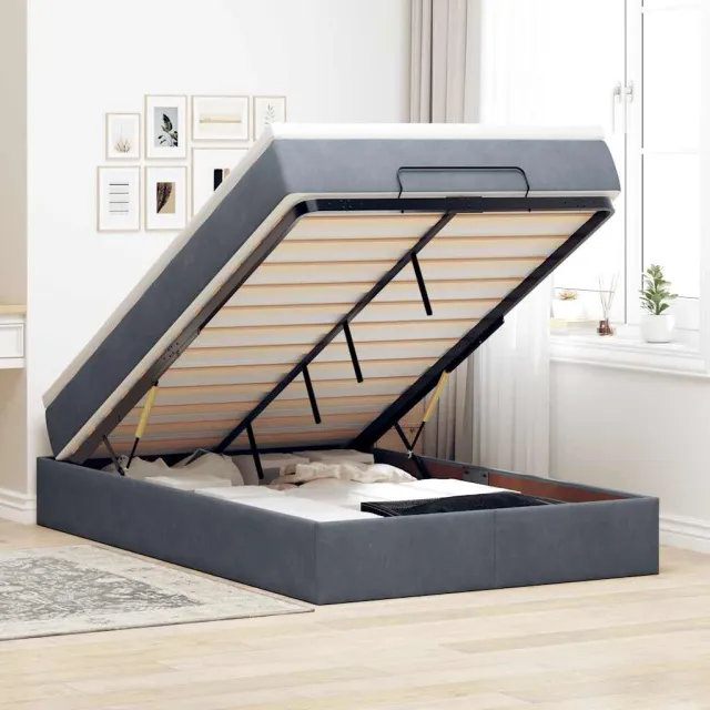 vidaXL Bed poef met matras 120x190 cm fluweel donkergrijs grijs