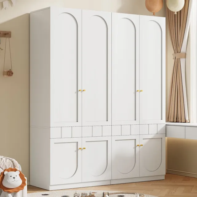 Clruro Kledingkast Set - 160x50x200 cm - Kledingroede en Lades met Metalen Grepen - Gelakt Hout - Wit