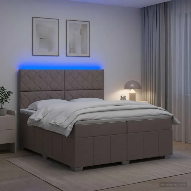 vidaXL LED Boxspring Bed met Matras Taupe 200 x 200 cm Stof