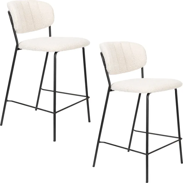 Housecraft Living Jolien Barkrukken 65 cm Zwart/ Bouclé - Set van 2 Wit
