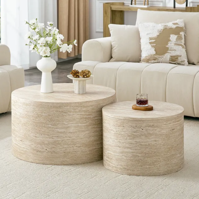 CHICFURN Salontafel 62,8 cm - Opbergruimte - Set van 2 - Woonkamer - MDF - Houtkleur