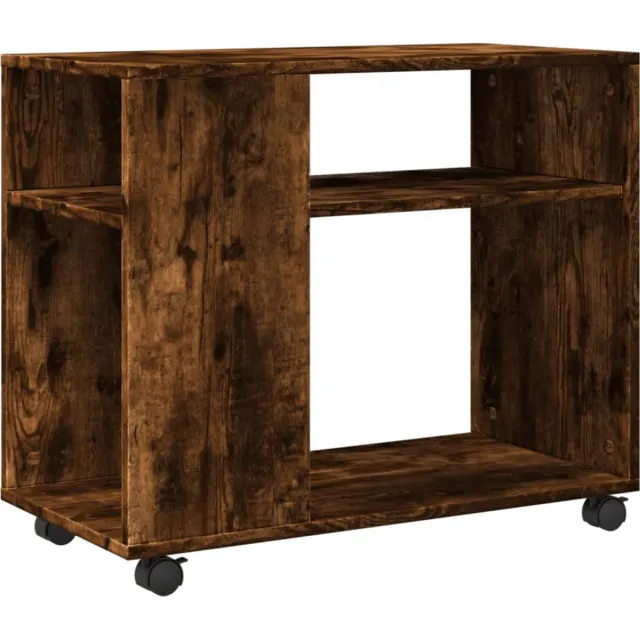 vidaXL Bijzettafel - met - wieltjes - 70x35x60 - cm - hout - gerookt - eikenkleurig gerookt eiken