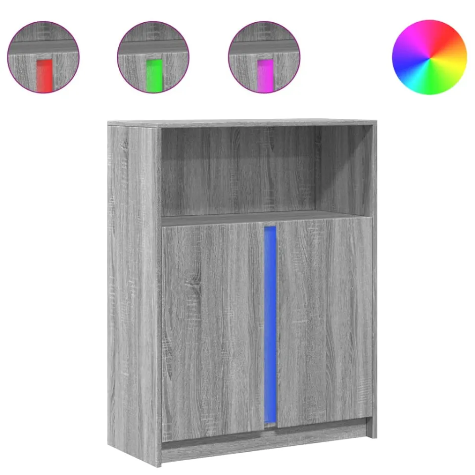 vidaXL Dressoir met LED 77x34x100 cm bewerkt hout grijs sonoma eiken, foto 3