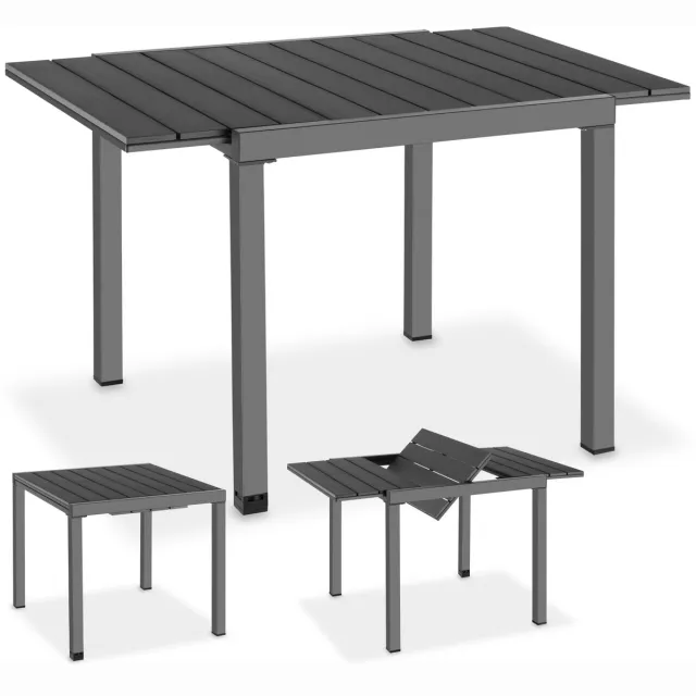 Tectake Aluminium Tuintafel - 80-120 x 80 x 74 cm - 4 tot 6 Personen - Houtlook - Uitschuifbaar - Weerbestendig - Eettafel voor Buiten - Donkergrijs