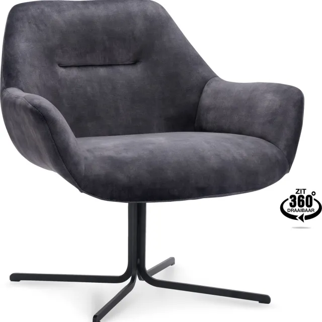 Icon Living Fauteuil Alba - Draaivoet Zwart - Velours Adore Anthracite Grijs
