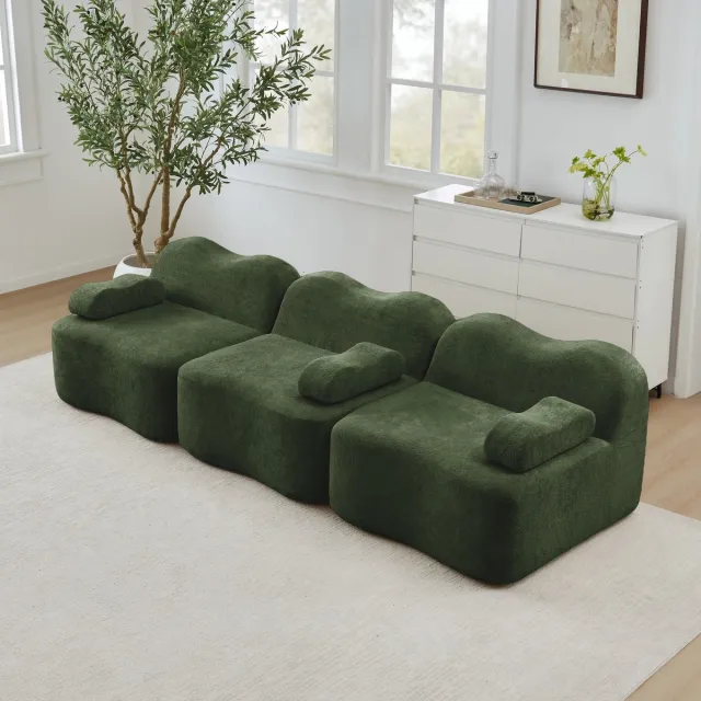 STILVORA Hoekbank 3-Zits - Modulair Met Diepe Zitting En Hocker - Voor Woonkamer En Appartement - Fluweel Groen