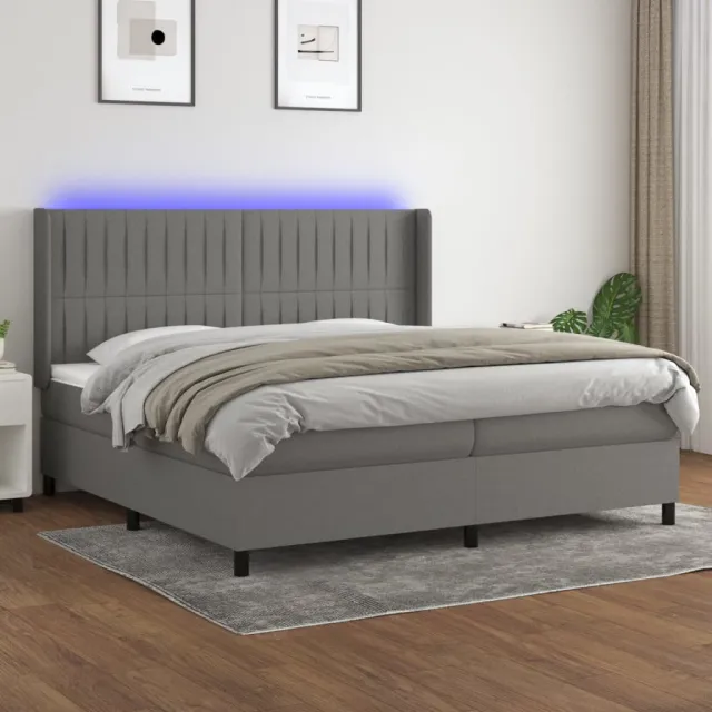 vidaXL Boxspring met matras en LED stof donkergrijs 200x200 cm grijs