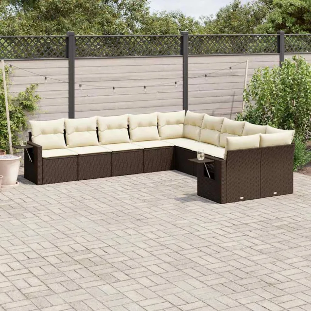 vidaXL 10-delige Loungeset met kussens poly rattan bruin, foto 2