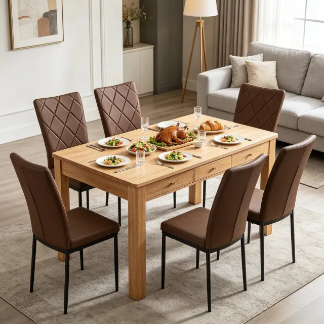 MEUNIQ eetkamerstoelen set van 4 met hoge rugleuning en gewatteerde zitting, kunstleer en metalen onderstel, 42 x 59 x 94,5 cm, donkerbruin