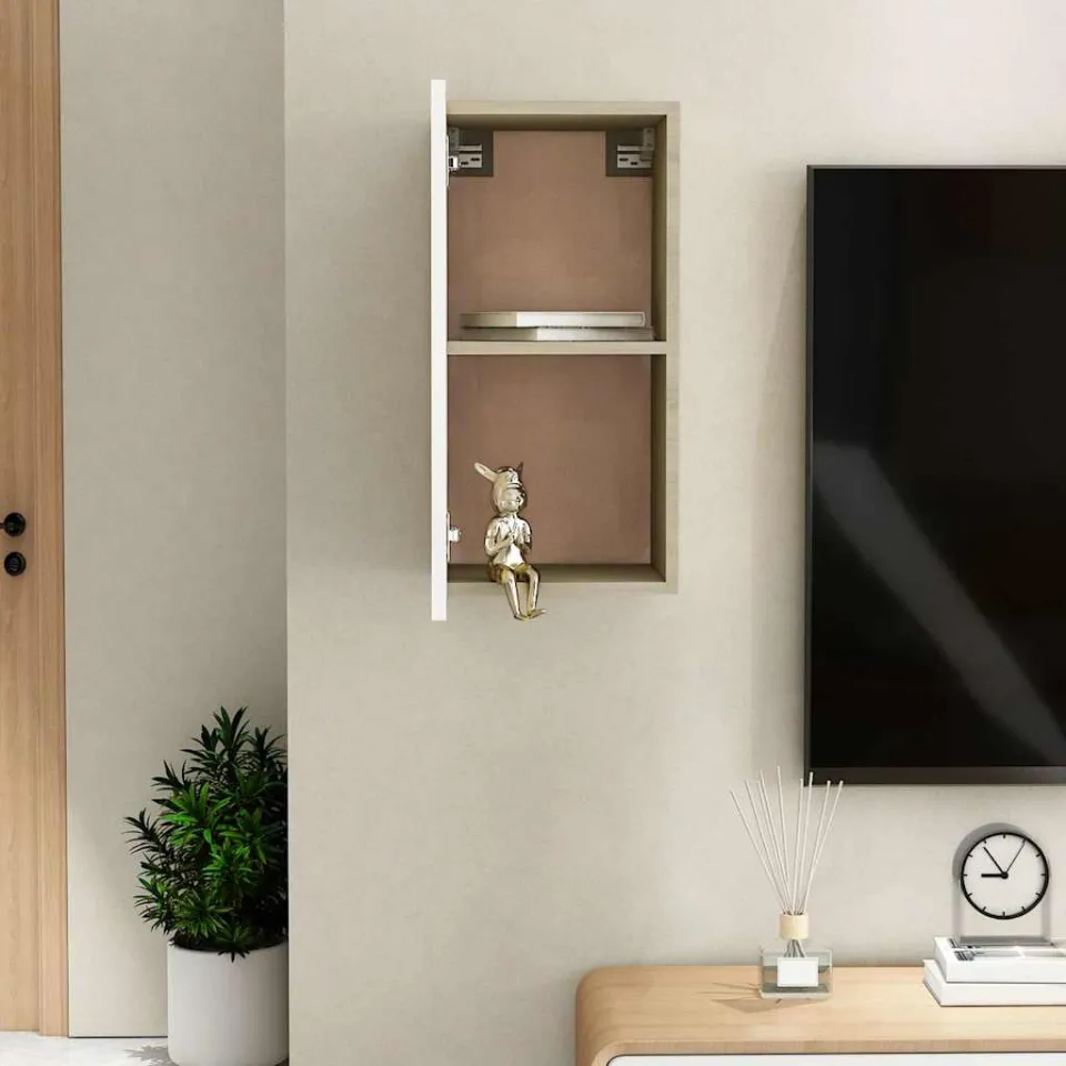 vidaXL Tv-meubel 30,5x30x60 cm bewerkt hout wit en sonoma eikenkleurig, foto 3