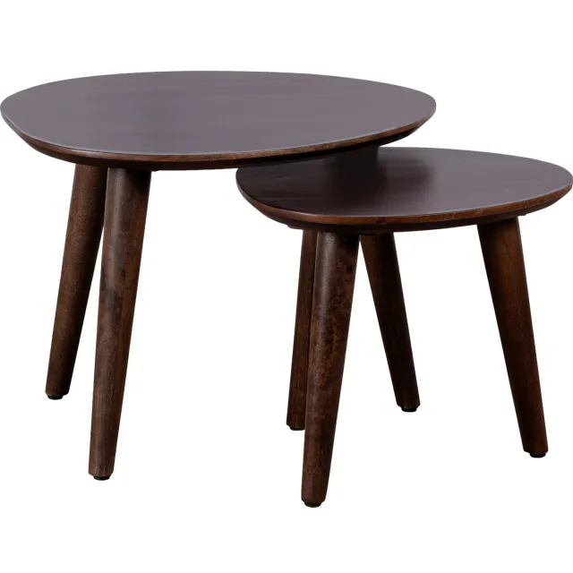 Lewis & Loft Salontafel Lela - Driehoekig - FSC-gecertificeerd mangohout - Walnoot bruin - Set van 2