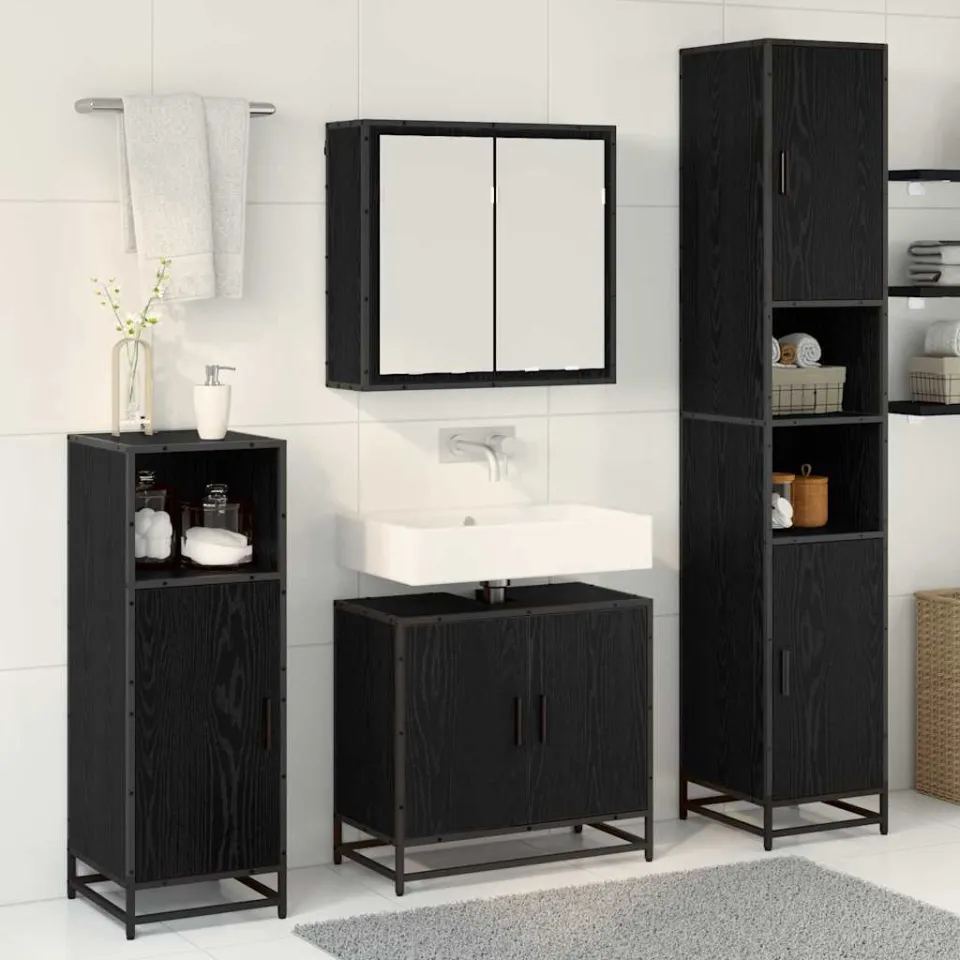 vidaXL Badkamermeubelset 4 st Zwart Eiken 65 x 33 x 60 cm Bewerkt hout, foto 3