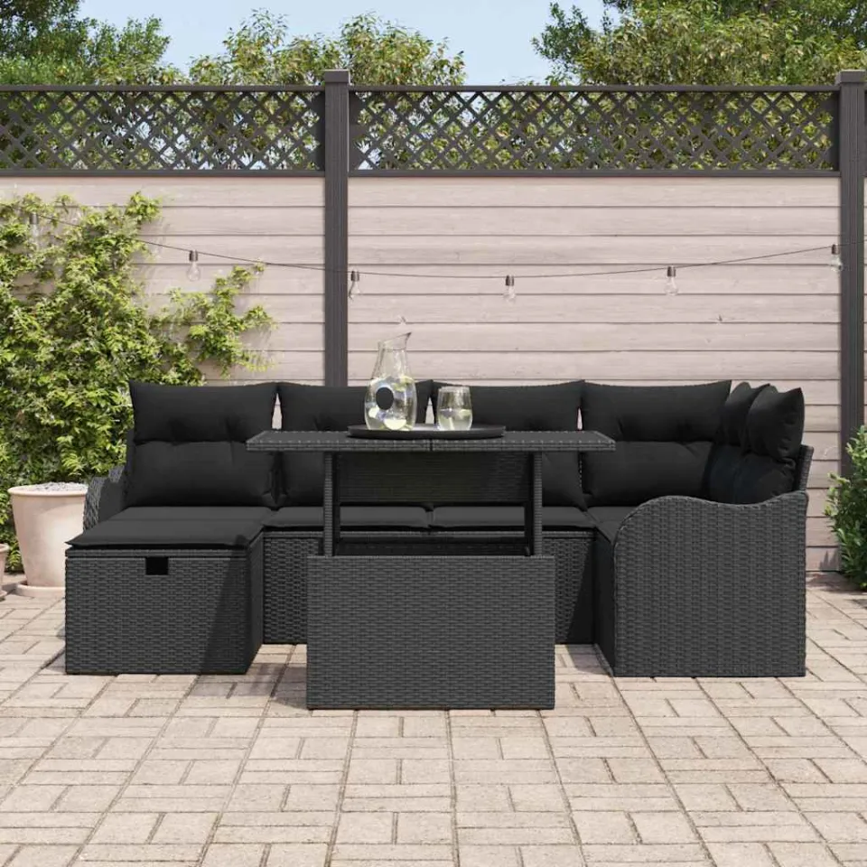 vidaXL Tuin Sofa Set 7 st Zwart poly rattan, foto 3