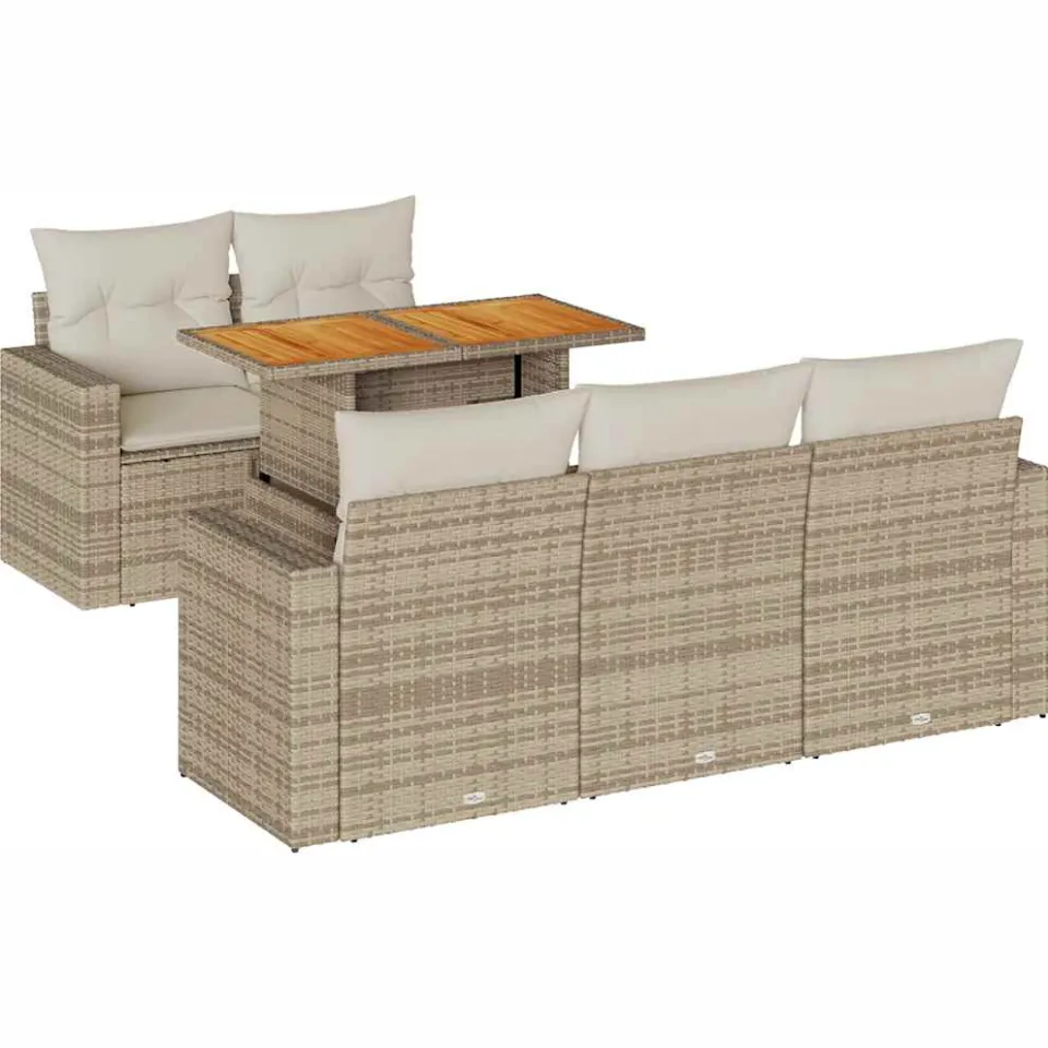 vidaXL 6-delige Loungeset met kussens poly rattan beige, foto 3