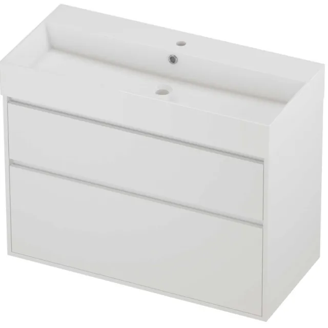 Proline Zara Badmeubelset Porselein Loft 1 Kraangat Greeploos 100x46x78 cm Glans Wit Mat White Mat Wit