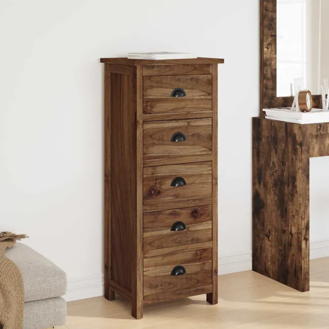 vidaXL Ladekast met lade Naturel 45 x 35 x 110 cm Massief Teakhout Bruin