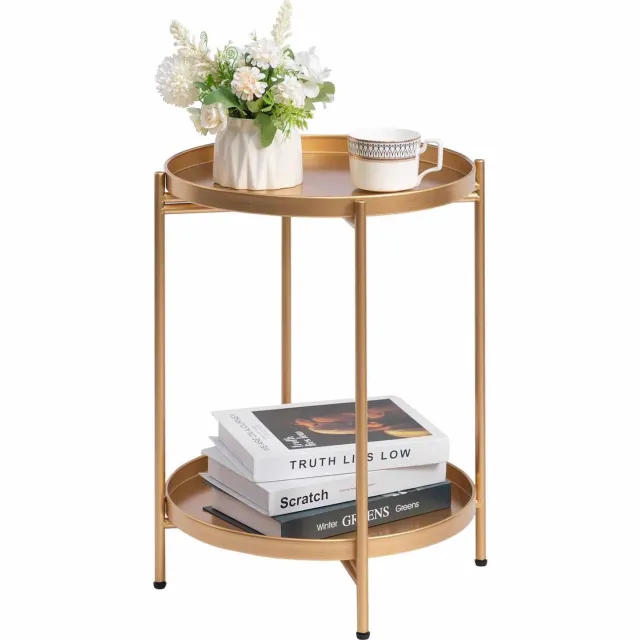 Duraxl Bijzettafel rond - 37 cm diameter - Goud - Met afneembaar blad