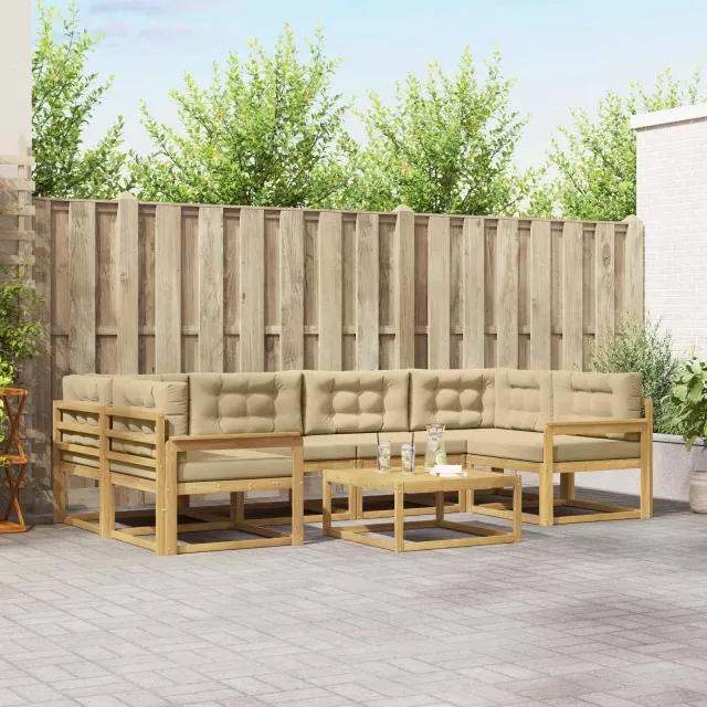 vidaXL Buiten bankenset 5 st 6-zits Wit en Beige