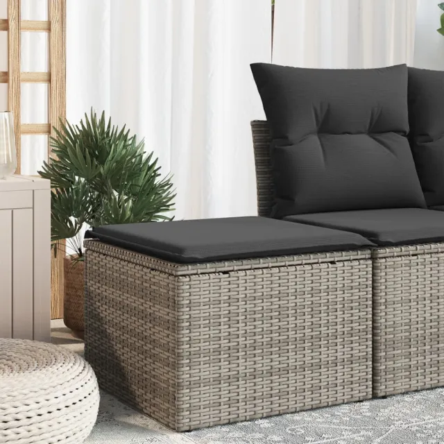 vidaXL Tuinkruk met kussen 55x55x37 cm poly rattan grijs, foto 2