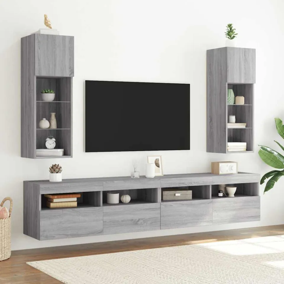 vidaXL Tv-meubel met LED-verlichting 30,5x30x90 cm grijs sonoma eiken, foto 3