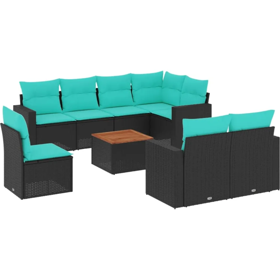 vidaXL 9-delige Loungeset met kussens poly rattan zwart, foto 3