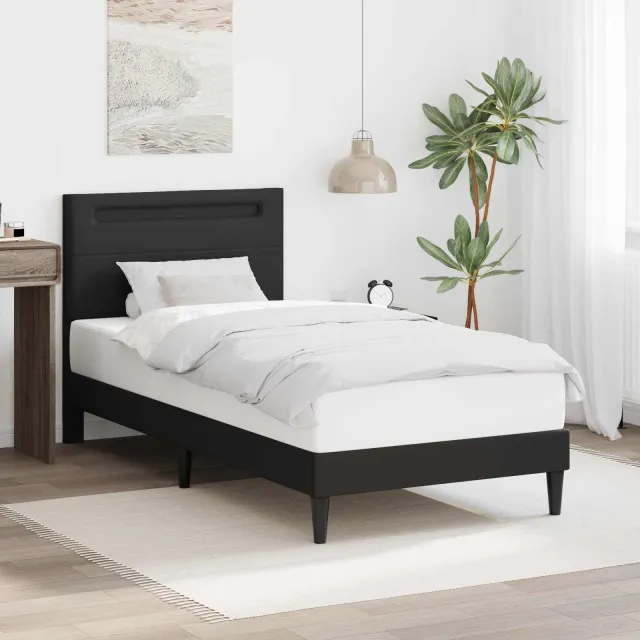 vidaXL Bedframe met LED-stripverlichting Zwart 90 x 190 cm Kunstleer