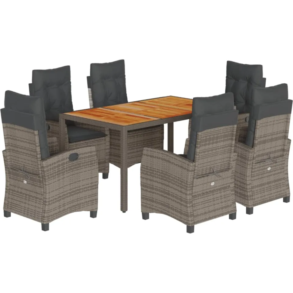 vidaXL 7-delige Tuinset met kussens poly rattan grijs, foto 3