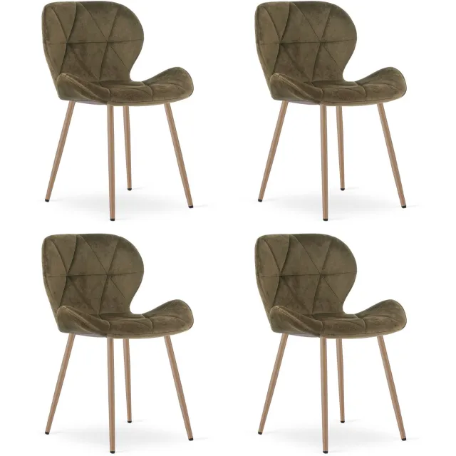 Oskar MANGO Eetkamerstoelen – Set van 4 – Bruin Velvet – Metalen Poten in Eikenlook – Comfortabele Gestoffeerde Zitting – Modern Design – Velvet Stoel voor Woonkamer, Keuken en Eetkamer – Max. 110 kg per Stoel