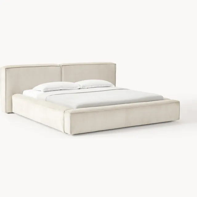 Westwing Collection Gestoffeerd corduroy bed Lennon met opbergruimte Beige