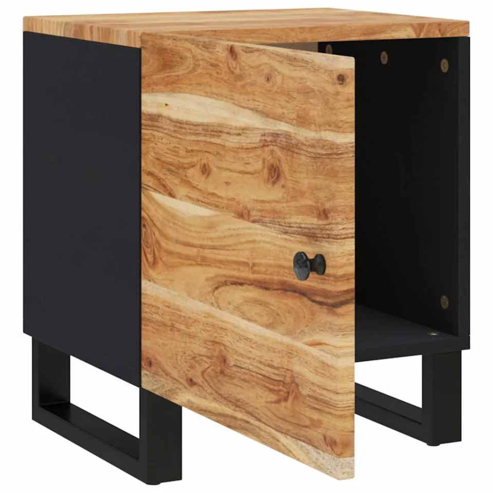 vidaXL Nachtkastje 40x33x46 cm massief acaciahout zwart, foto 4