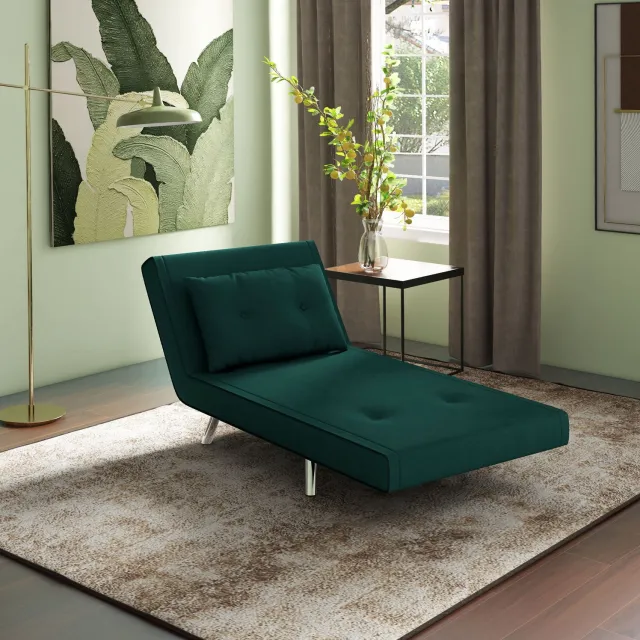 CHICFURN Fauteuil - 3-in-1 slaapfunctie - Verstelbare rugleuning - Donkergroen