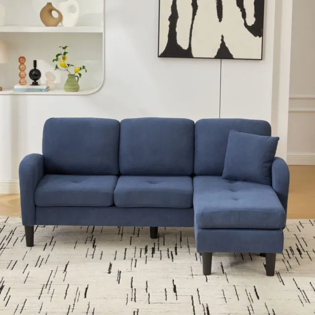 MODFU Hoekbank - Modulair Met Verplaatsbaar Liggedeelte - Modern - Voor Woonkamer - Ribstof En Schuim - Blauw - 166 X 118 X 77 Cm