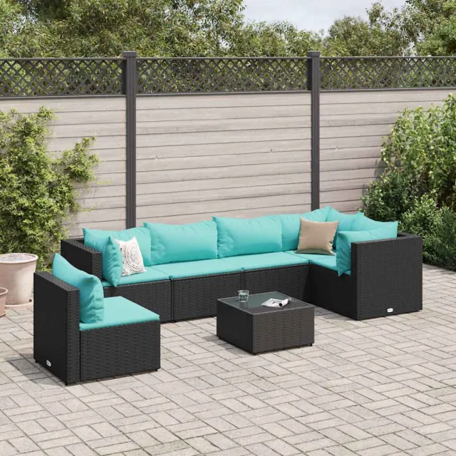 vidaXL 7-delige Loungeset met kussens poly rattan zwart, foto 2