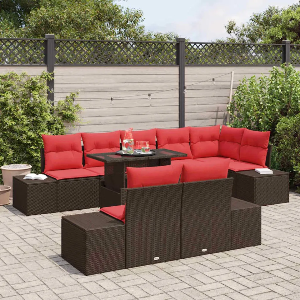 vidaXL Tuin Sofa Set 9 st Bruin poly rattan, foto 3