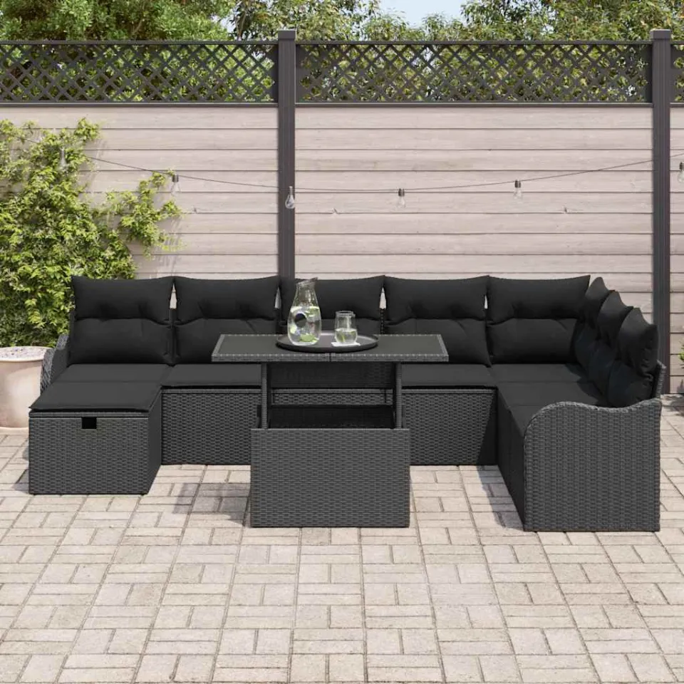 vidaXL Tuin Sofa Set 9 st Zwart poly rattan, foto 3