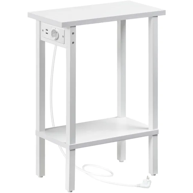 Duraxl Bijzettafel met oplaadstation - 40 x 20 x 57,5 cm Wit