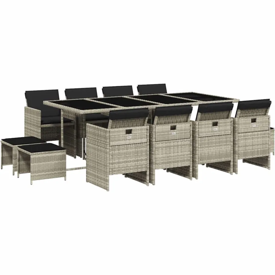 vidaXL 13-delige Tuinset met kussens poly rattan lichtgrijs grijs, foto 3