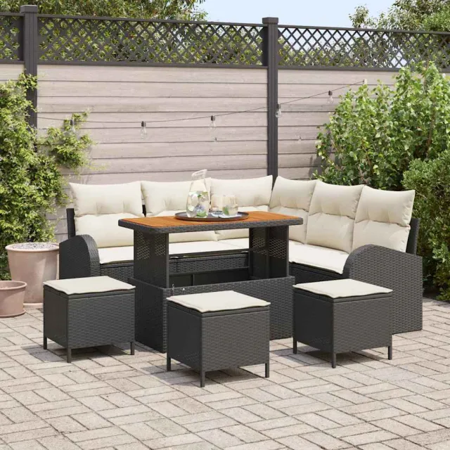 vidaXL Tuinbankenset 9 st Zwart poly rattan, foto 2