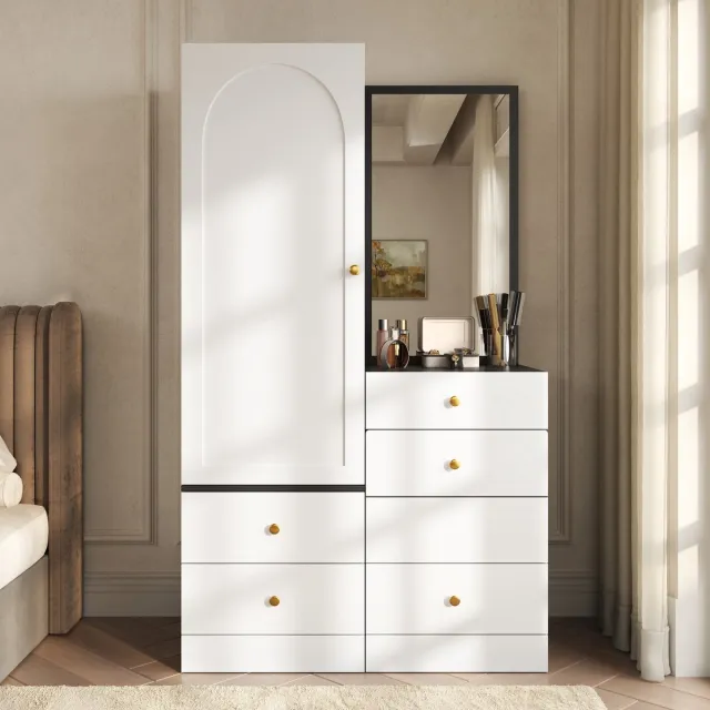 VVBV Garderobekast – met Lades, Opbergruimte, Kledingkast, Spiegel – MDF – Zwart – Afmetingen 90x50.5x160 cm – Voor Slaapkamer – met Opbergruimte