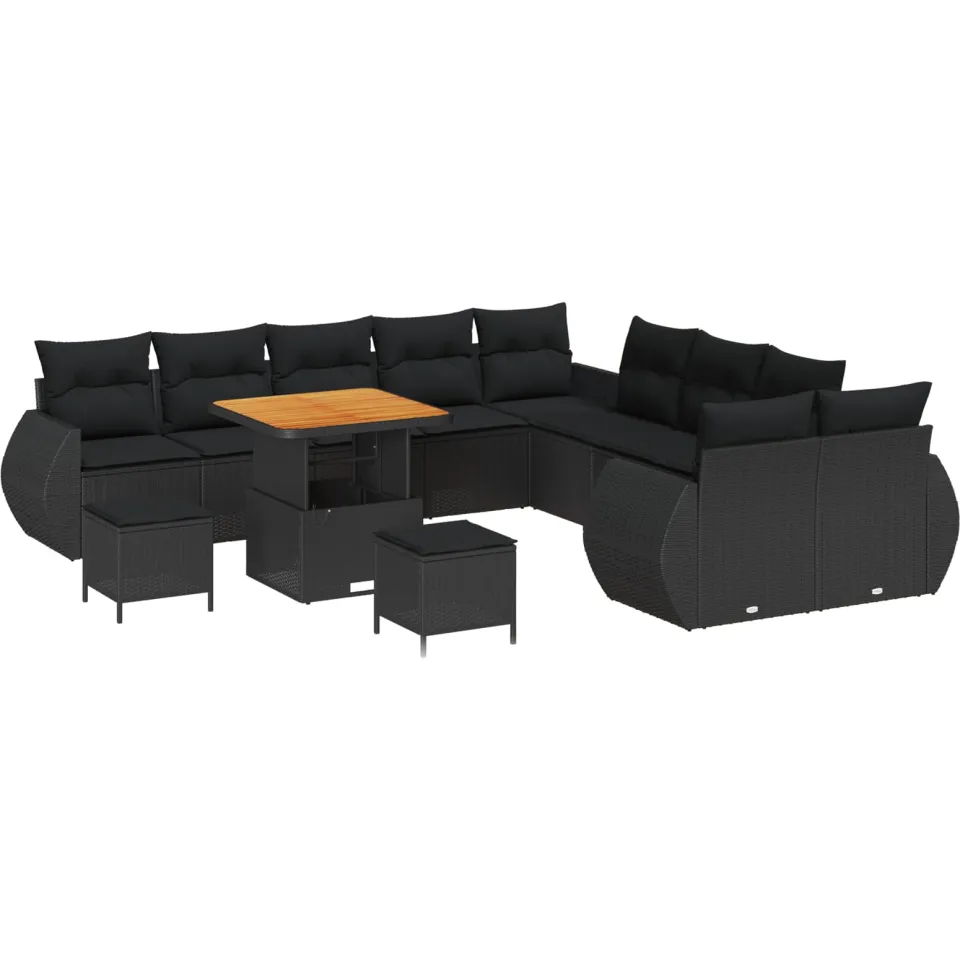vidaXL Tuinbankenset 13 st Zwart poly rattan