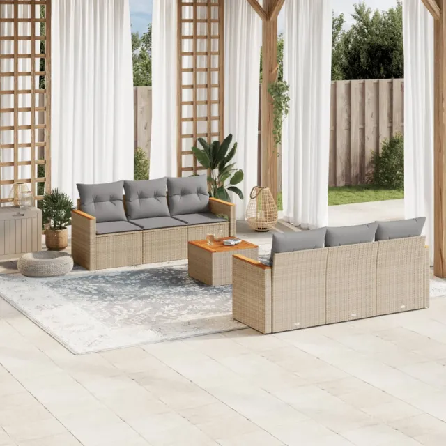 vidaXL 7-delige Loungeset met kussens poly rattan beige, foto 2