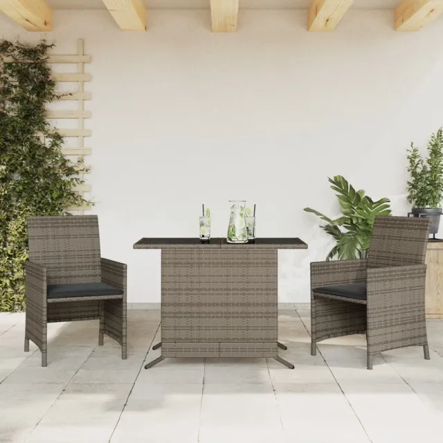vidaXL 3-delige Bistroset met kussens poly rattan grijs, foto 2