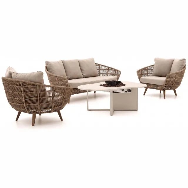 Intenso Furniture Intenso Stila/Cosiloft Novi stoel-bank loungeset met vuurtafel 4-delig Taupe