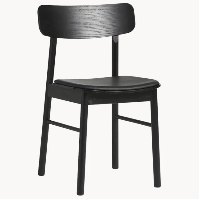 woud Eetkamerstoelen Soma van eikenhout met leren zitvlak, 2-delig Zwart