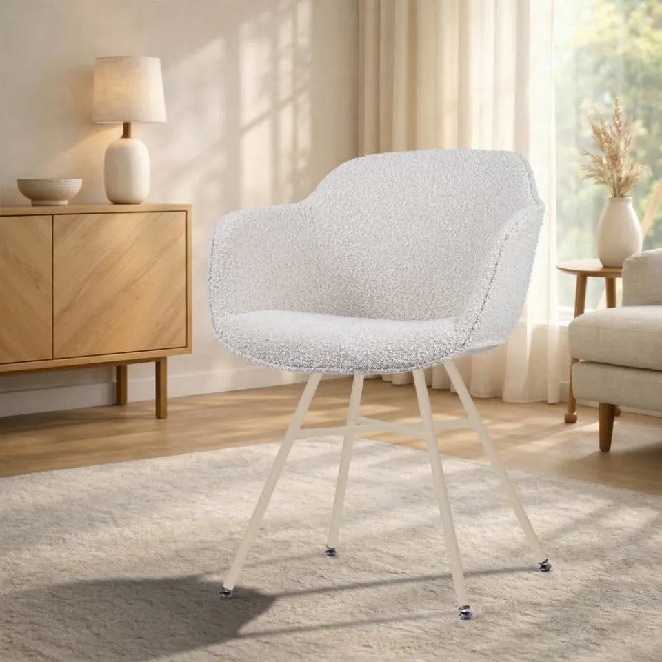 Nolon Noa-Mae eetkamerstoel bouclé beige - beige onderstel, foto 3