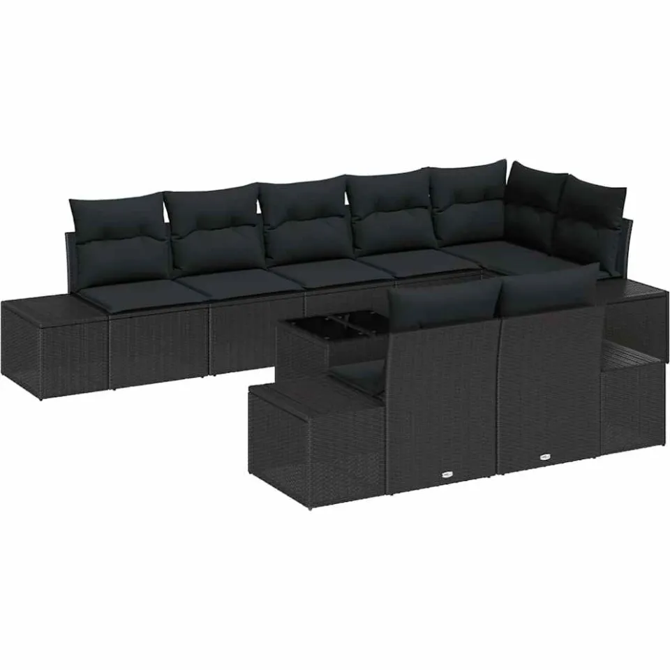 vidaXL Tuinbankenset 9 st Zwart Poly riet