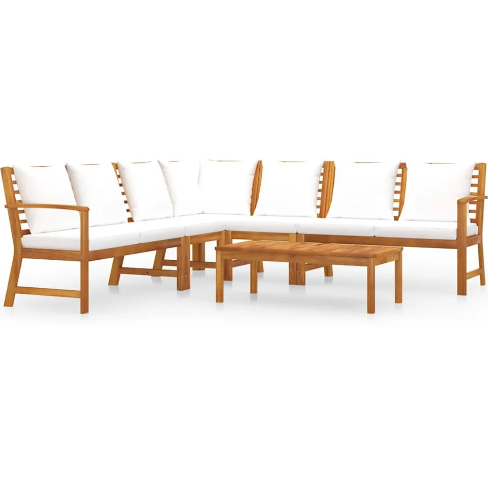 vidaXL 6-delige Loungeset met kussens massief acaciahout crème, foto 3